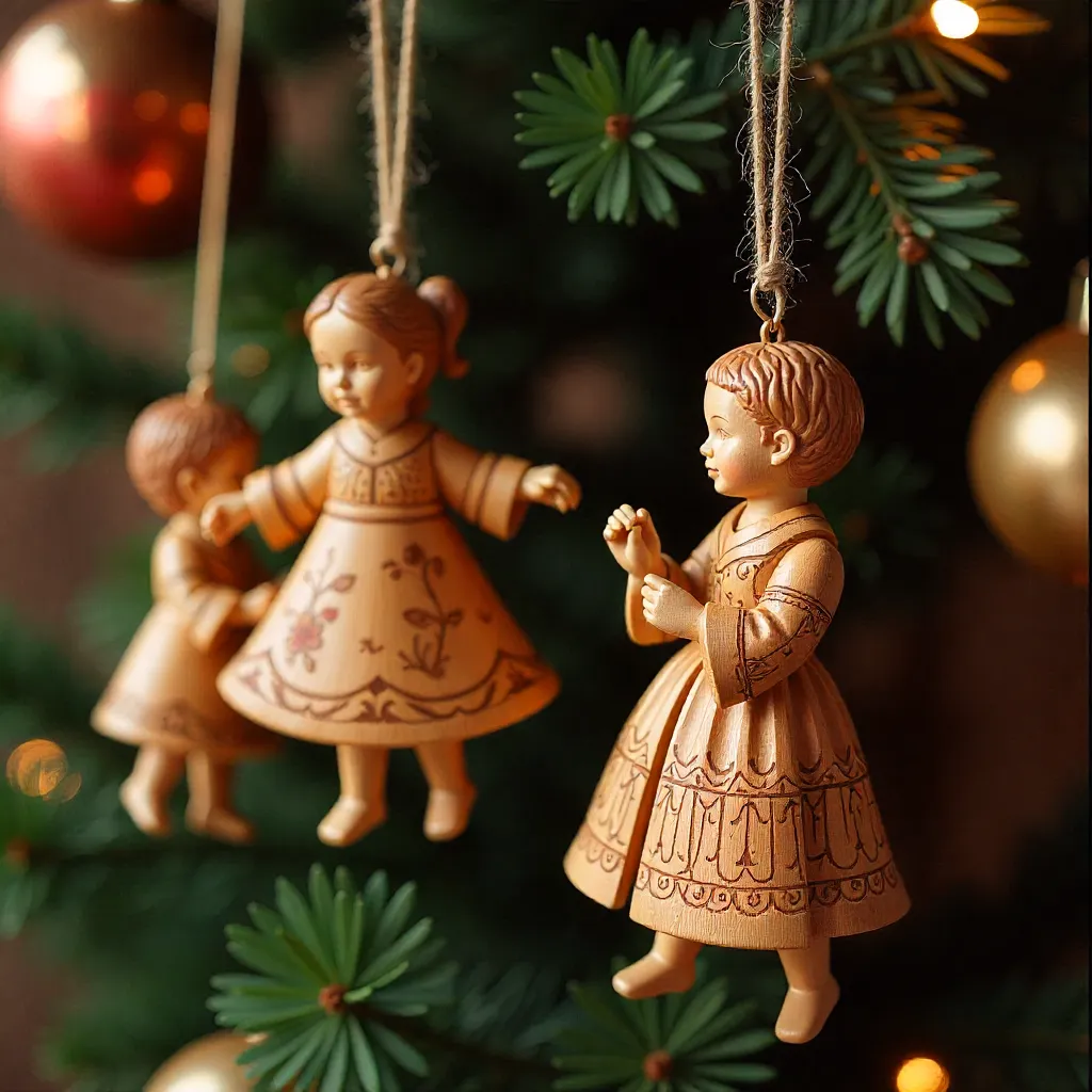 Delicate wooden figurines arranged artistically