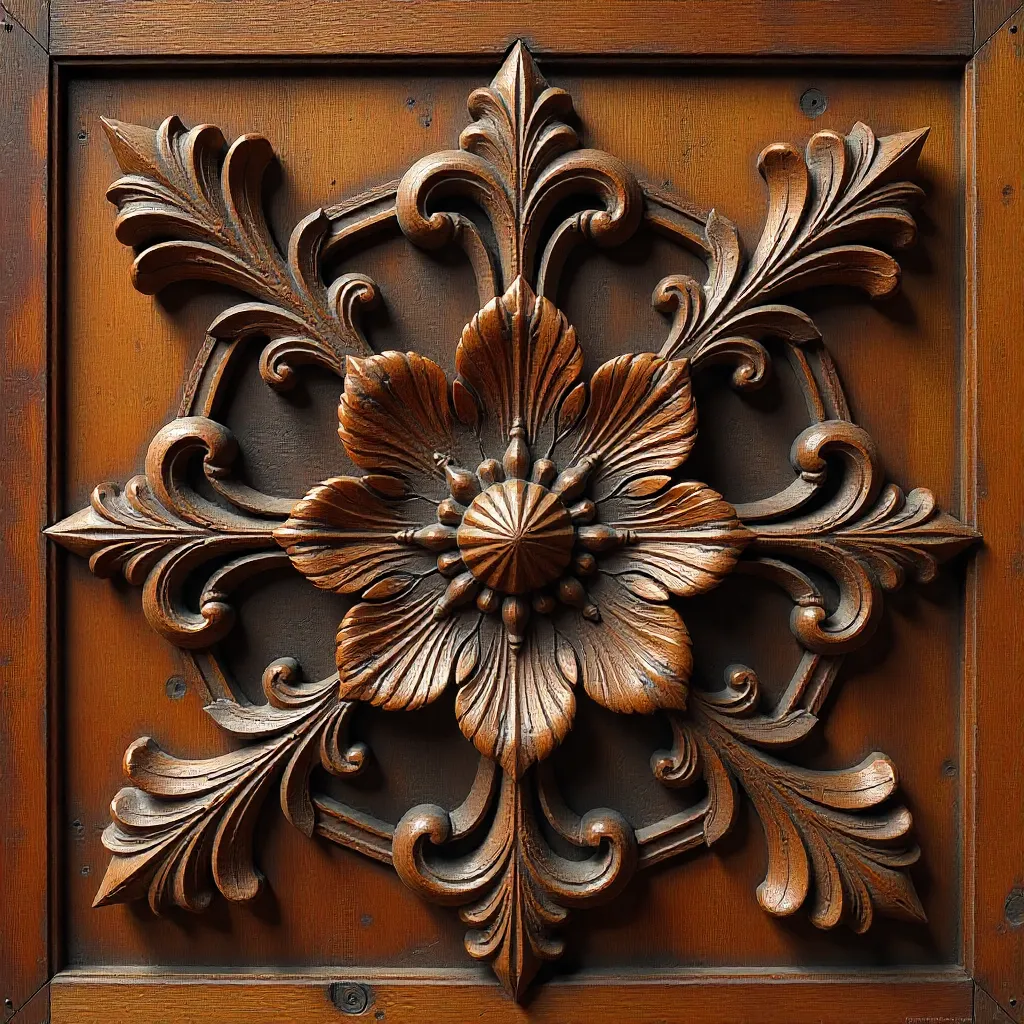 Detailed view of wood carving refinement process